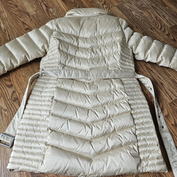 Brooks Brothers 346 Size 14 Women Puffer Coat Goose Down Parka Beige Hood Belted - Picture 2 of 10